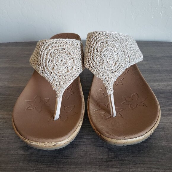 Skechers Crochet Beverlee Fancy Work Wedge Sandals Natural Size Women's 11 Beach - Picture 2 of 10